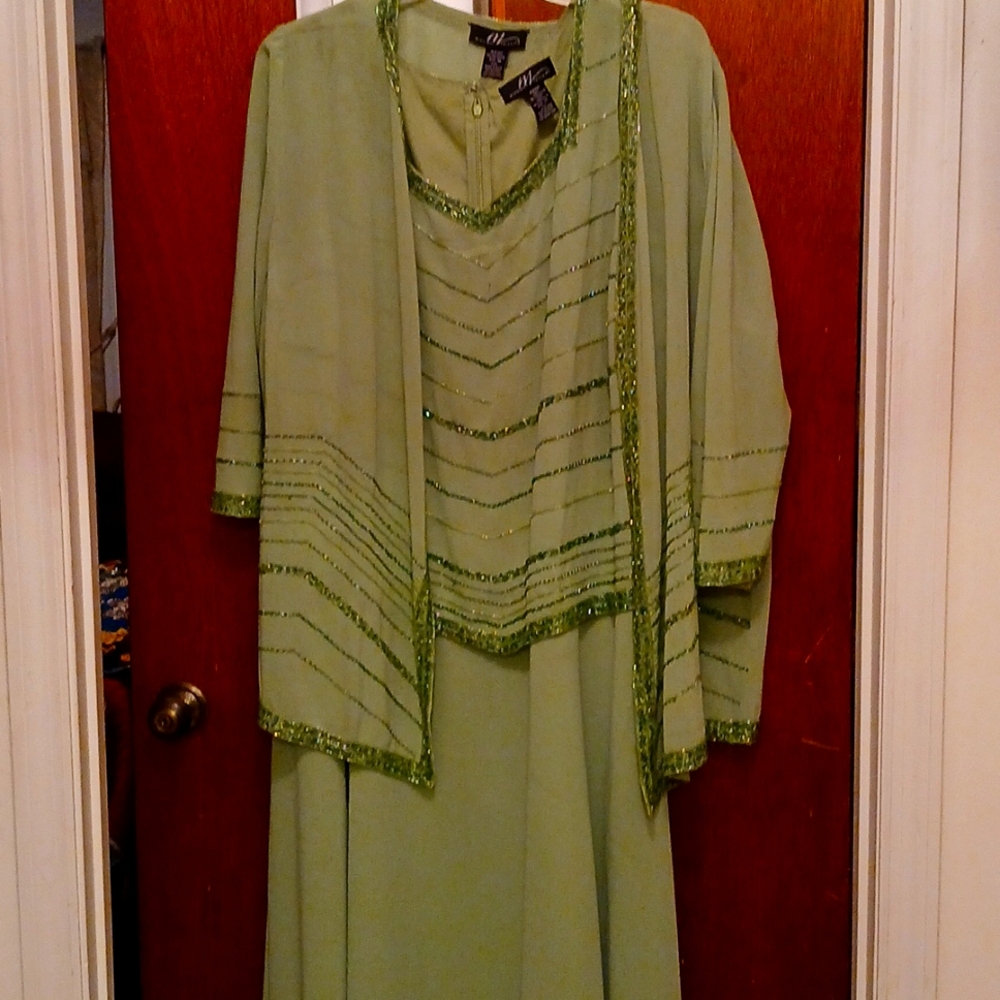 Jacket Dress By Midnight Velvet. Lime Green. Dress Is 46 Inches. Jacket Is 40in